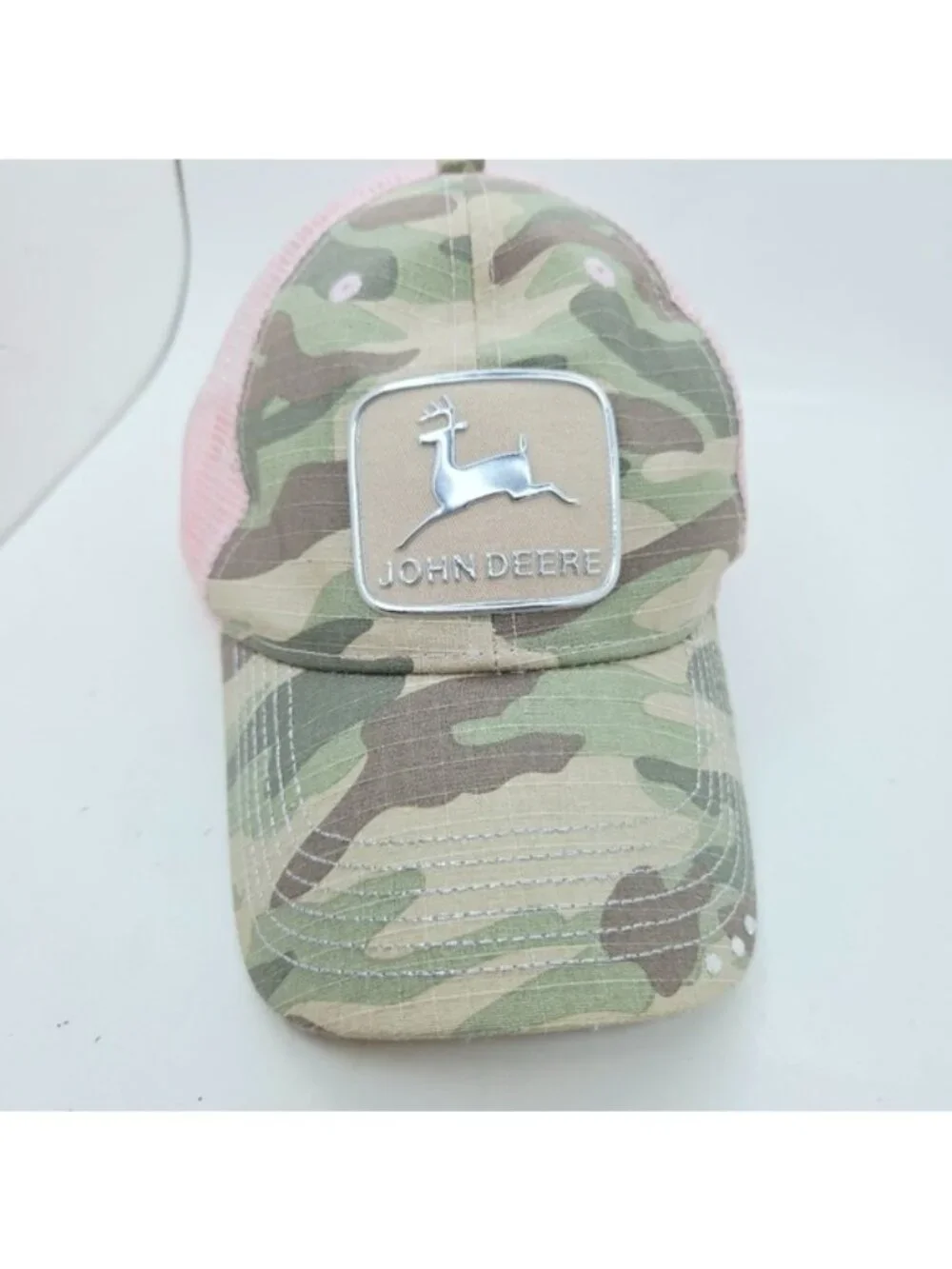 John Deere Camo & Pink Snap Back Trucker Hat Baseball Cap One Size Fits Most